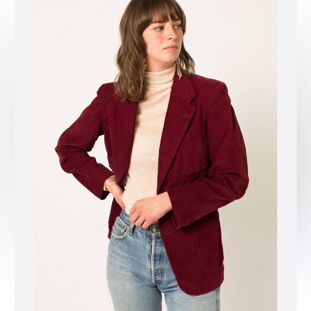 Vintage Y2K Corduroy Women's Burgundy Blazer cotton office core dopamine